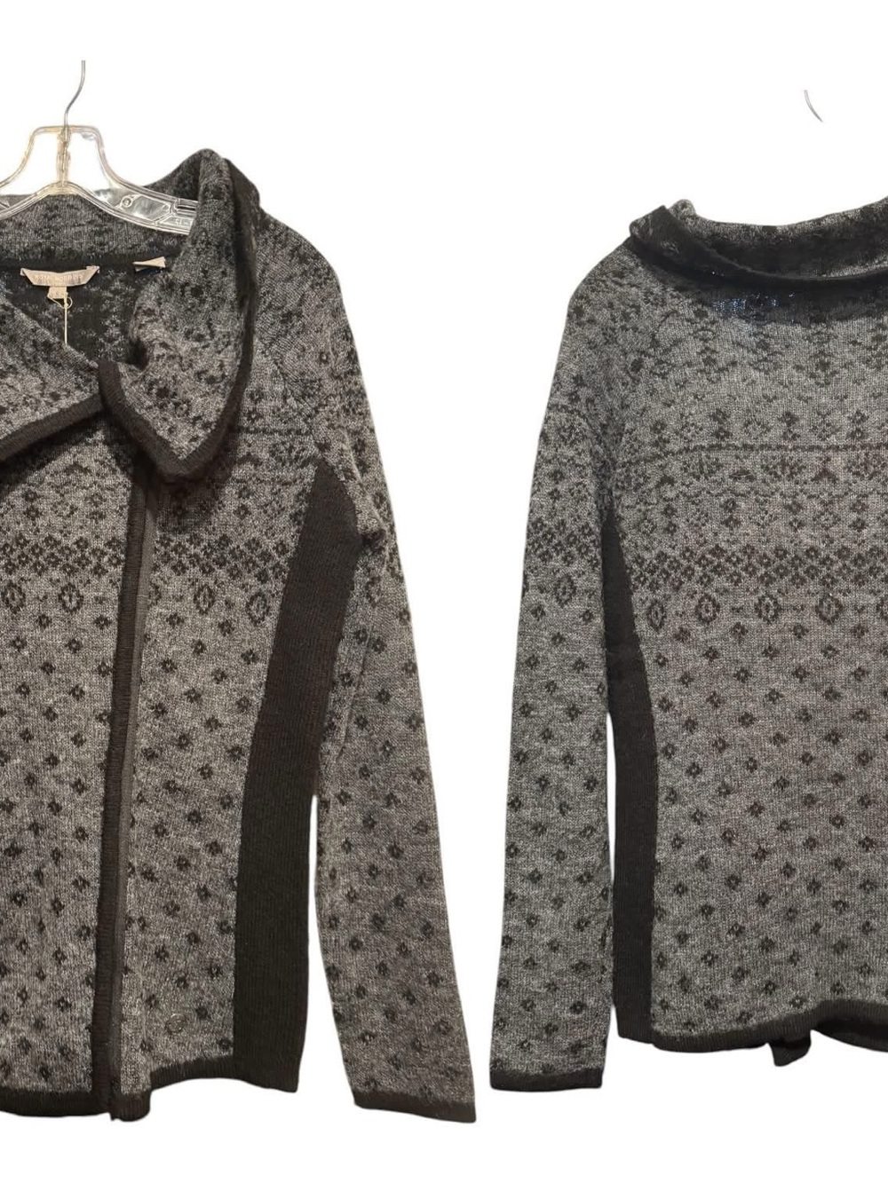 Royal Robbins Gray and Dark Gray Patterned Knit Zip Cardigan